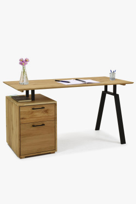 Dubový pracovný stolík s boxom a kovovými nohami